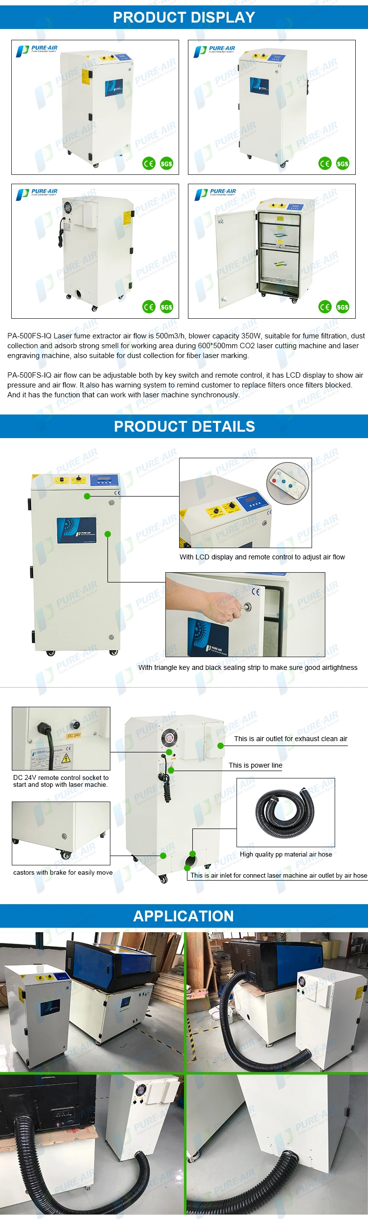 Popular Customized design PURE-AIR Professional fume extractor factory Customized product PA-700FSR-IQ desktop laser fume extractor