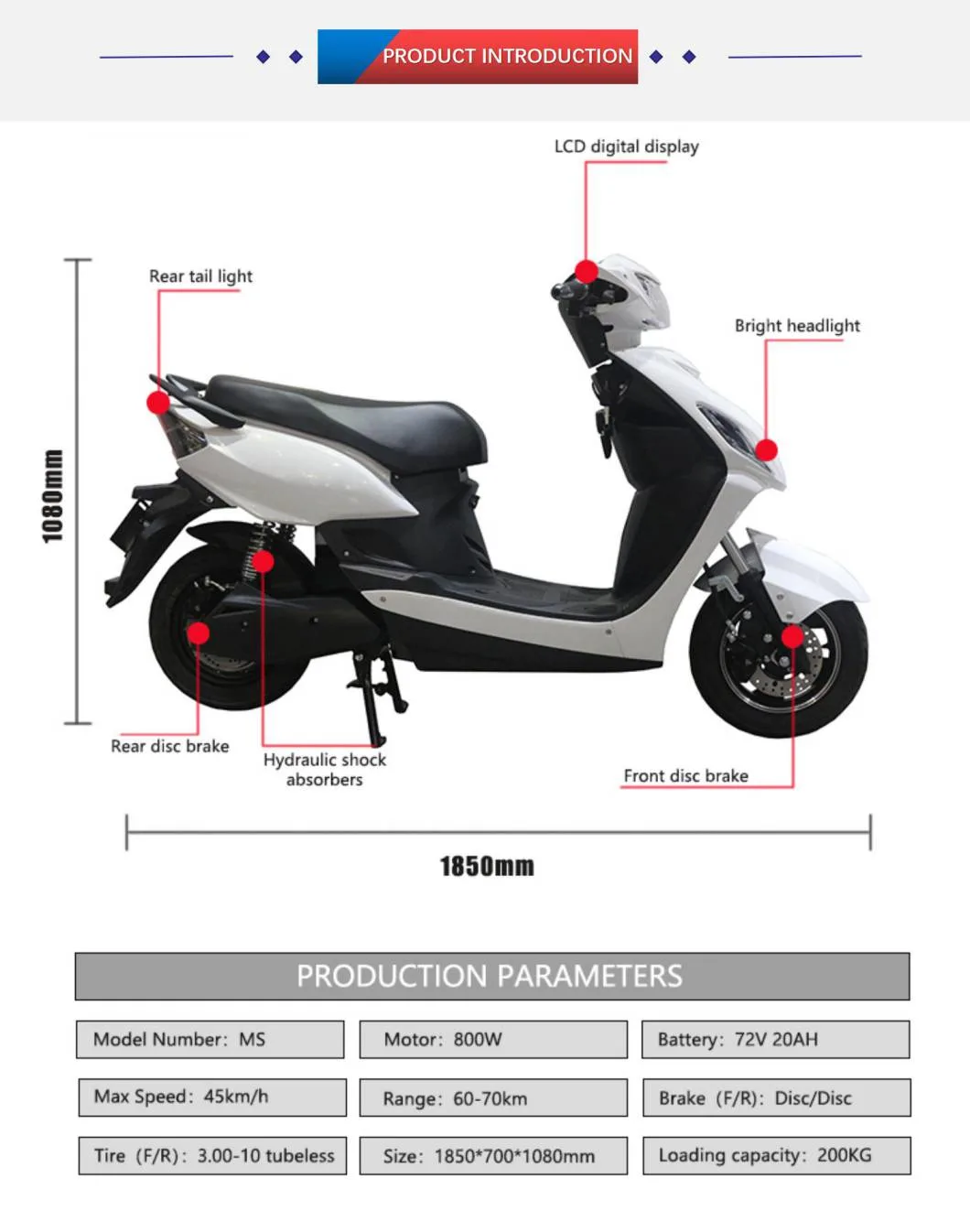 Black Red Blue White Color Optional 2 Wheel Electric Scooter Electric Bike Scooter for Adults